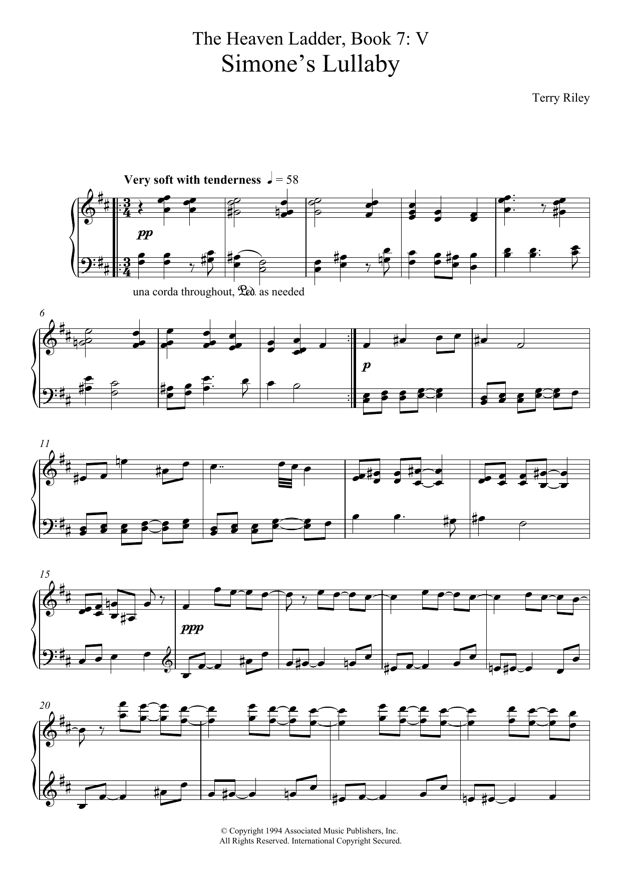 Terry Riley Simone's Lullaby (No.5 From The Heaven Ladder Book 7) Sheet Music Notes & Chords for Piano - Download or Print PDF