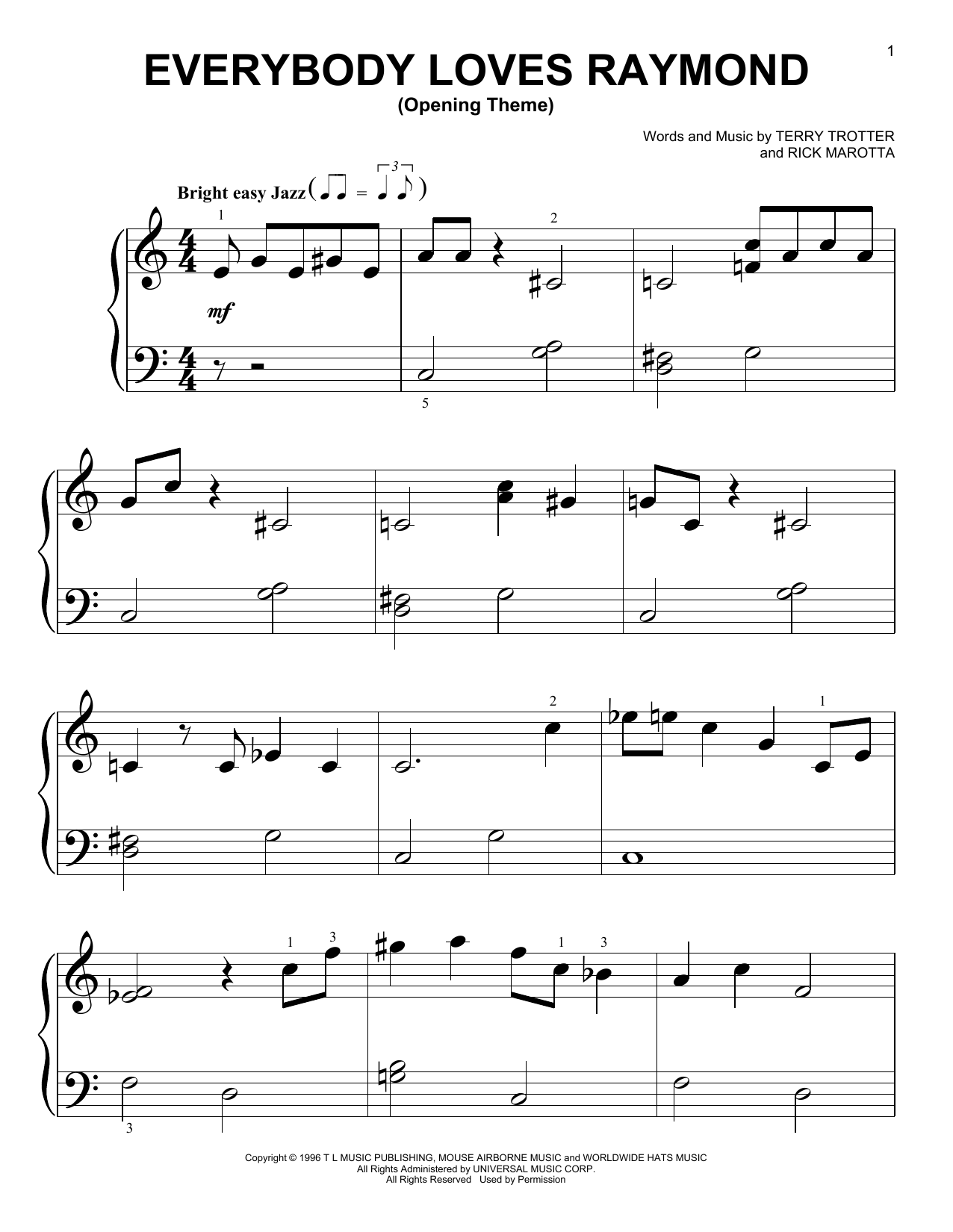 Terry Trotter and Rick Marotta Everybody Loves Raymond (Opening Theme) Sheet Music Notes & Chords for Big Note Piano - Download or Print PDF