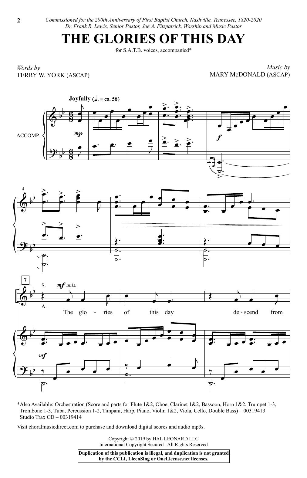 Terry W. York and Mary McDonald The Glories Of This Day Sheet Music Notes & Chords for SATB Choir - Download or Print PDF