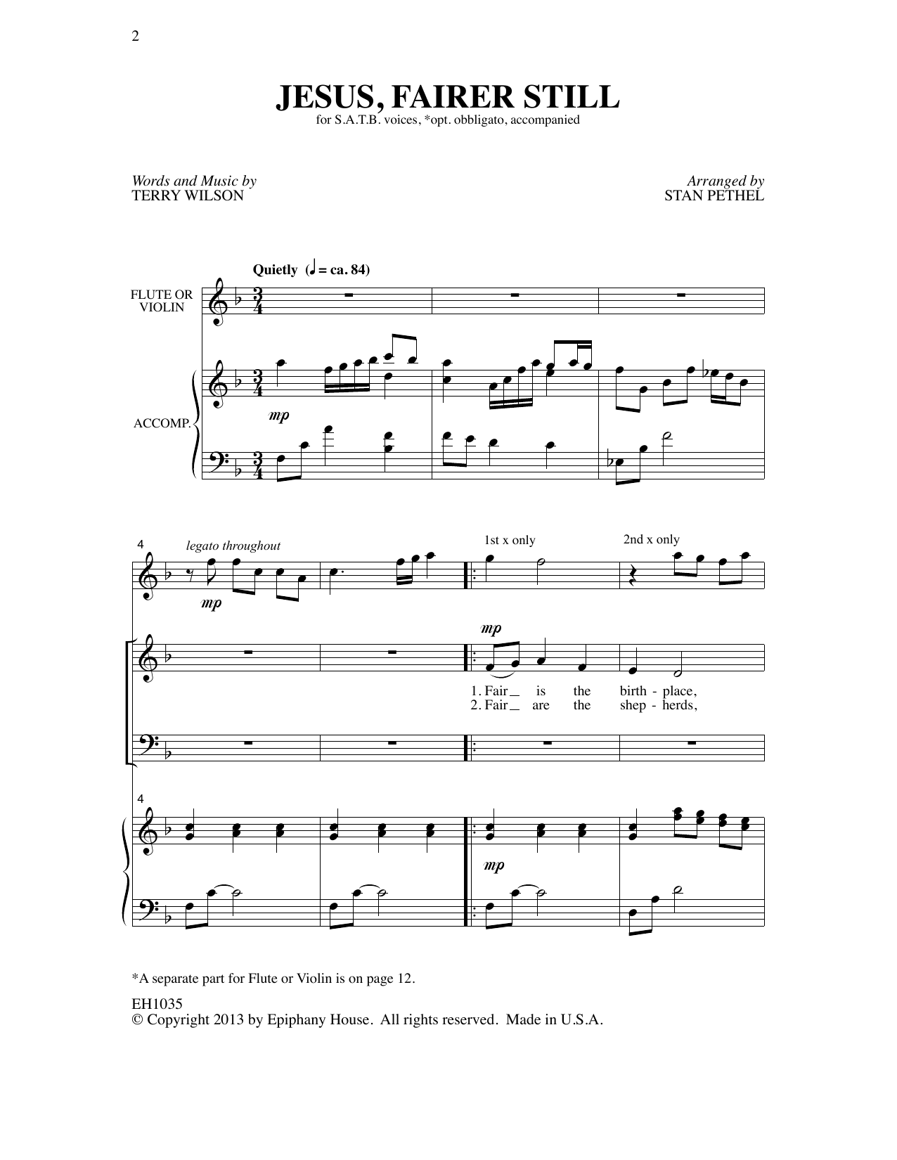Terry Wilson Jesus, Fairer Still (arr. Stan Pethel) Sheet Music Notes & Chords for SATB Choir - Download or Print PDF