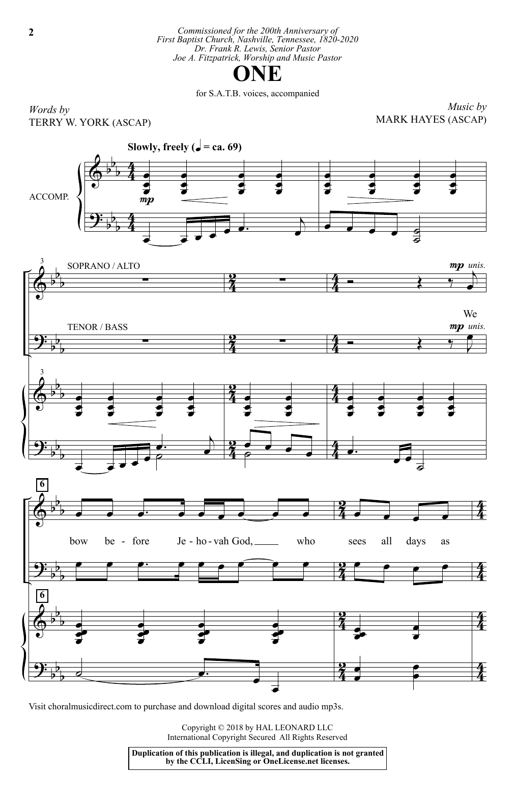 Terry York & Mark Hayes One Sheet Music Notes & Chords for SATB Choir - Download or Print PDF