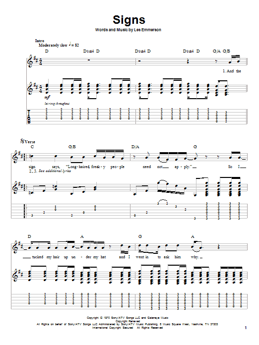 Tesla Signs Sheet Music Notes & Chords for Guitar Tab (Single Guitar) - Download or Print PDF