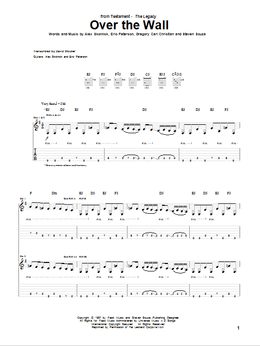 Testament Over The Wall Sheet Music Notes & Chords for Guitar Tab - Download or Print PDF