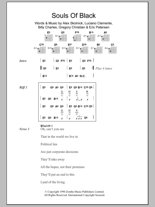 Testament Souls Of Black Sheet Music Notes & Chords for Lyrics & Chords - Download or Print PDF