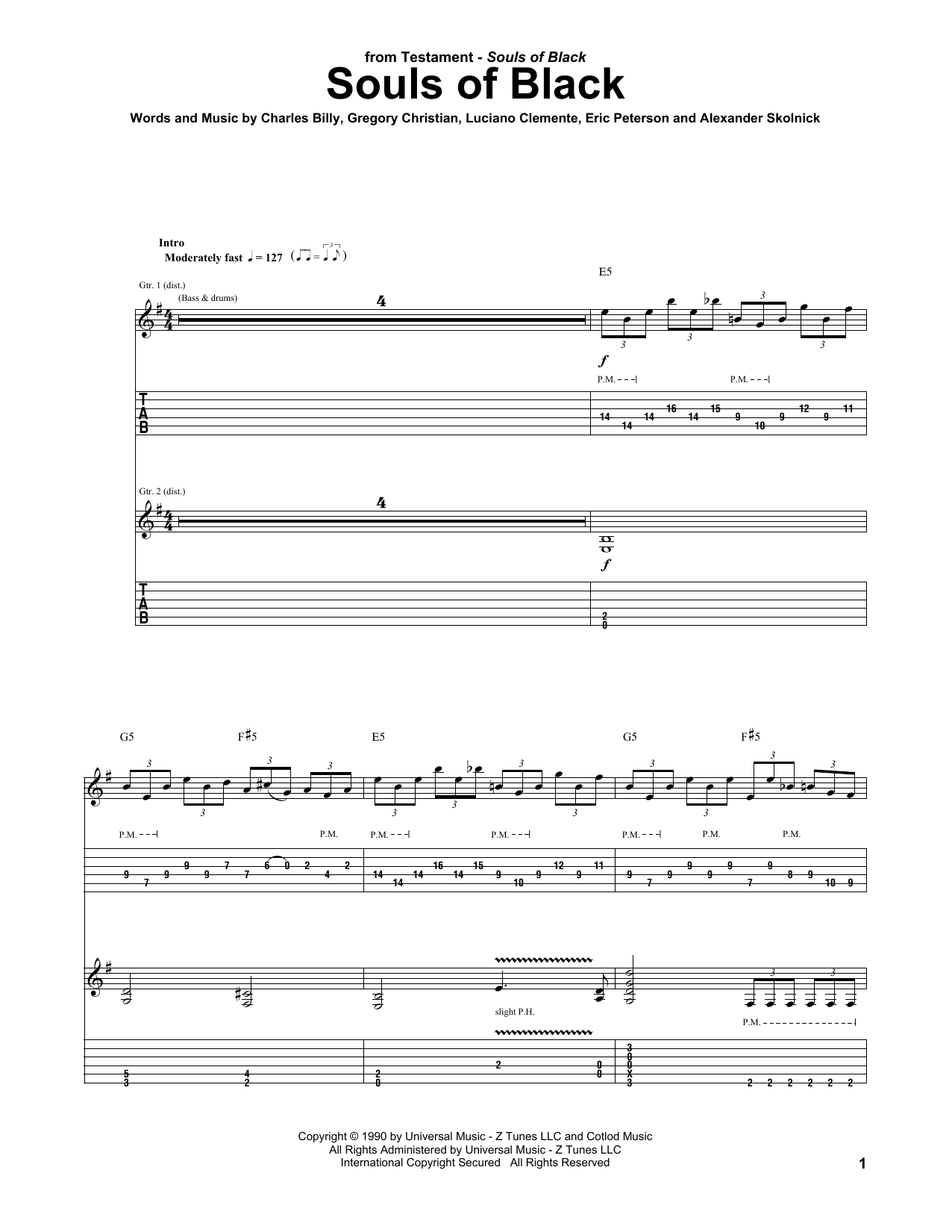 Testament Souls Of Black Sheet Music Notes & Chords for Guitar Tab - Download or Print PDF