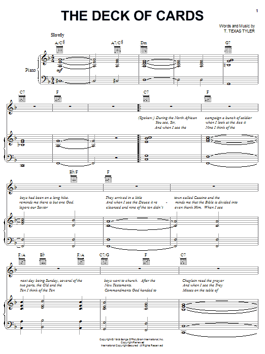 Tex Ritter The Deck Of Cards Sheet Music Notes & Chords for Piano, Vocal & Guitar (Right-Hand Melody) - Download or Print PDF