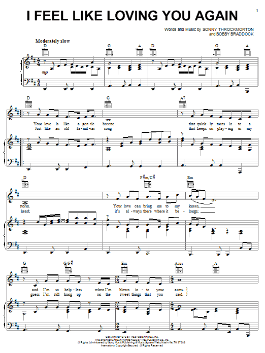 T.G. Sheppard I Feel Like Loving You Again Sheet Music Notes & Chords for Piano, Vocal & Guitar (Right-Hand Melody) - Download or Print PDF
