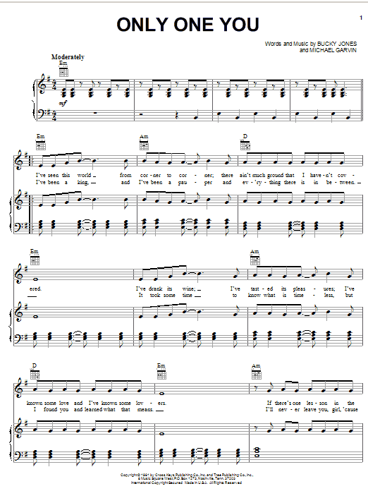 T.G. Sheppard Only One You Sheet Music Notes & Chords for Piano, Vocal & Guitar (Right-Hand Melody) - Download or Print PDF