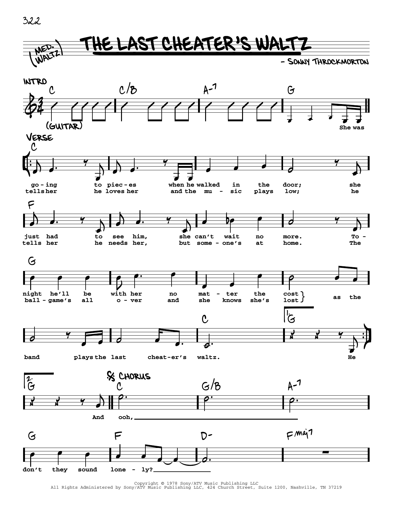 T.G. Sheppard The Last Cheater's Waltz Sheet Music Notes & Chords for Real Book – Melody, Lyrics & Chords - Download or Print PDF