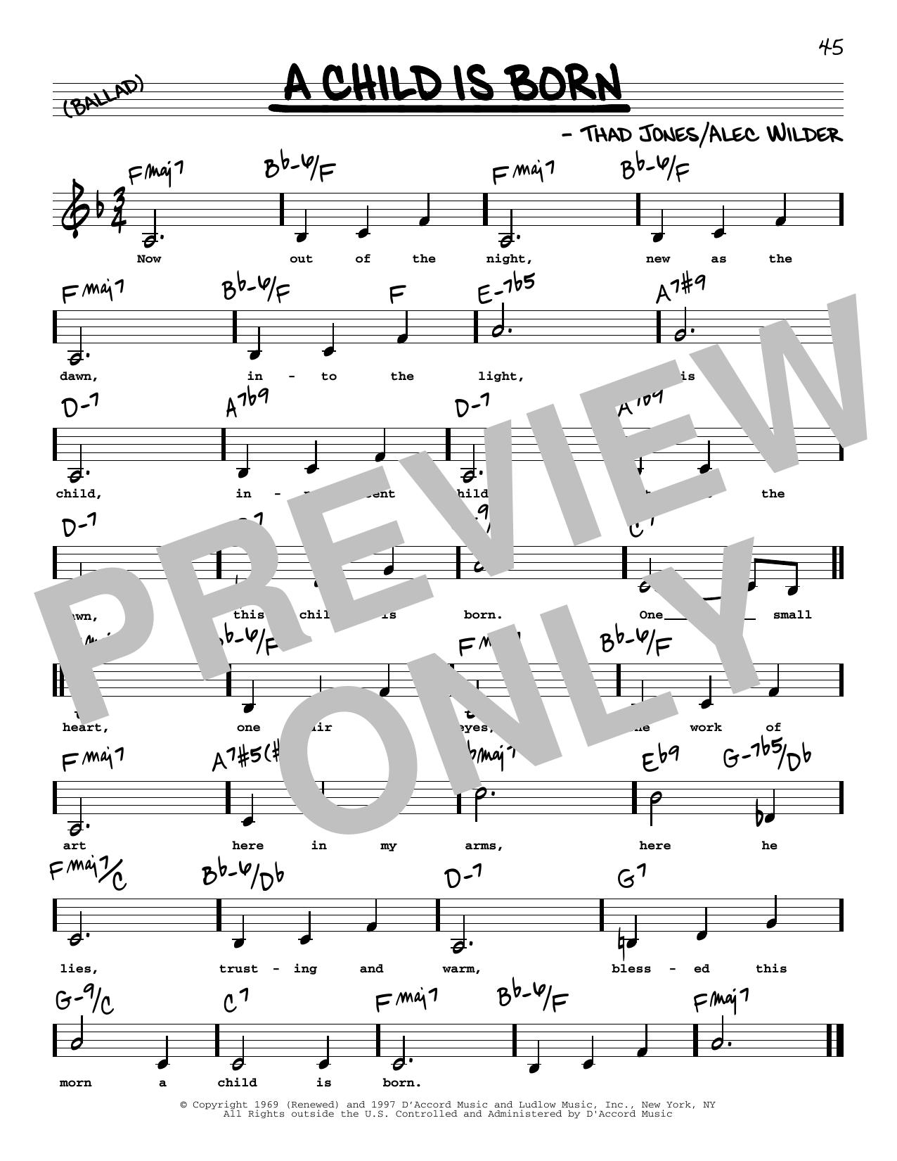 Thad Jones A Child Is Born (Low Voice) Sheet Music Notes & Chords for Real Book – Melody, Lyrics & Chords - Download or Print PDF