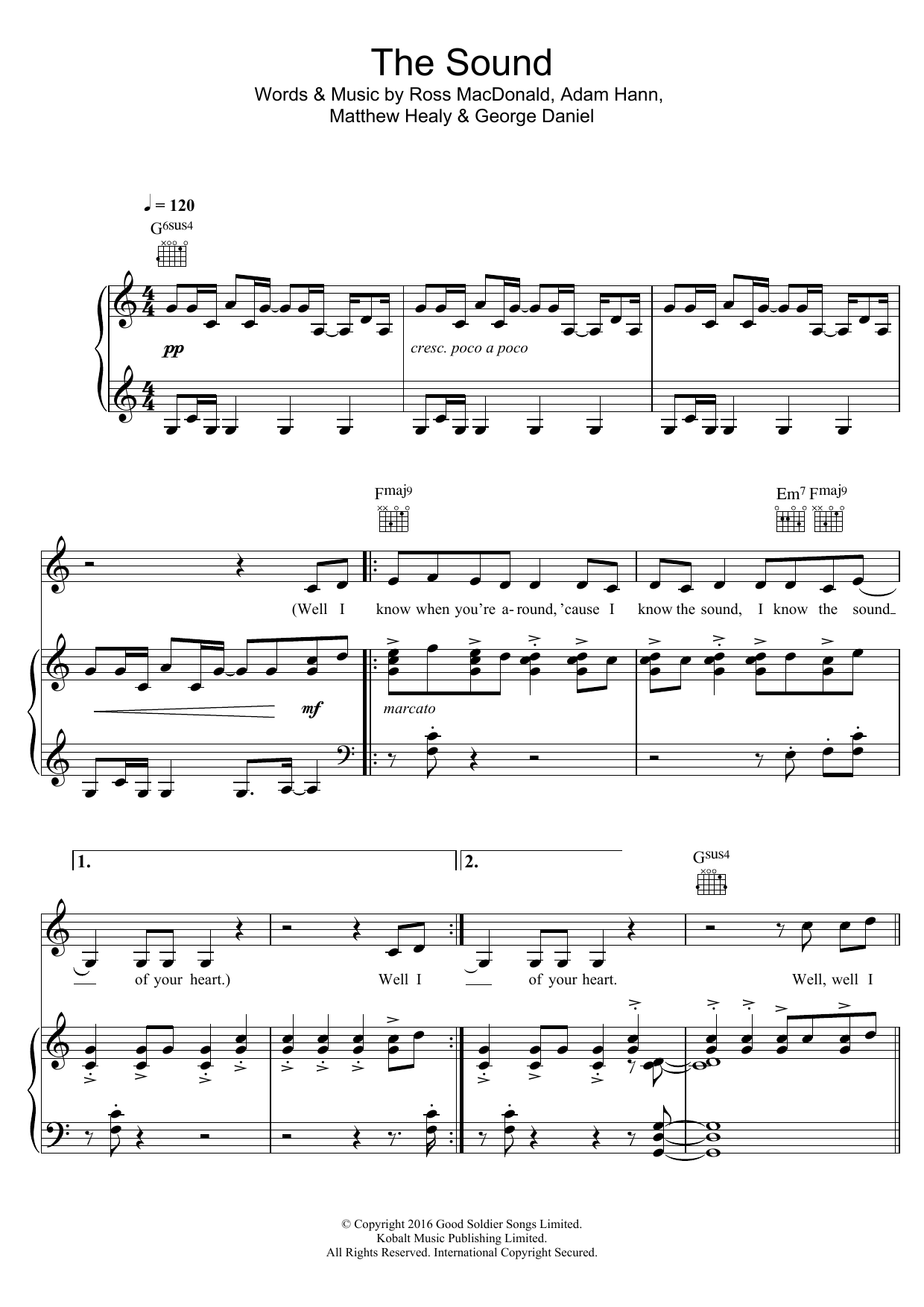 The 1975 The Sound Sheet Music Notes & Chords for Piano, Vocal & Guitar (Right-Hand Melody) - Download or Print PDF