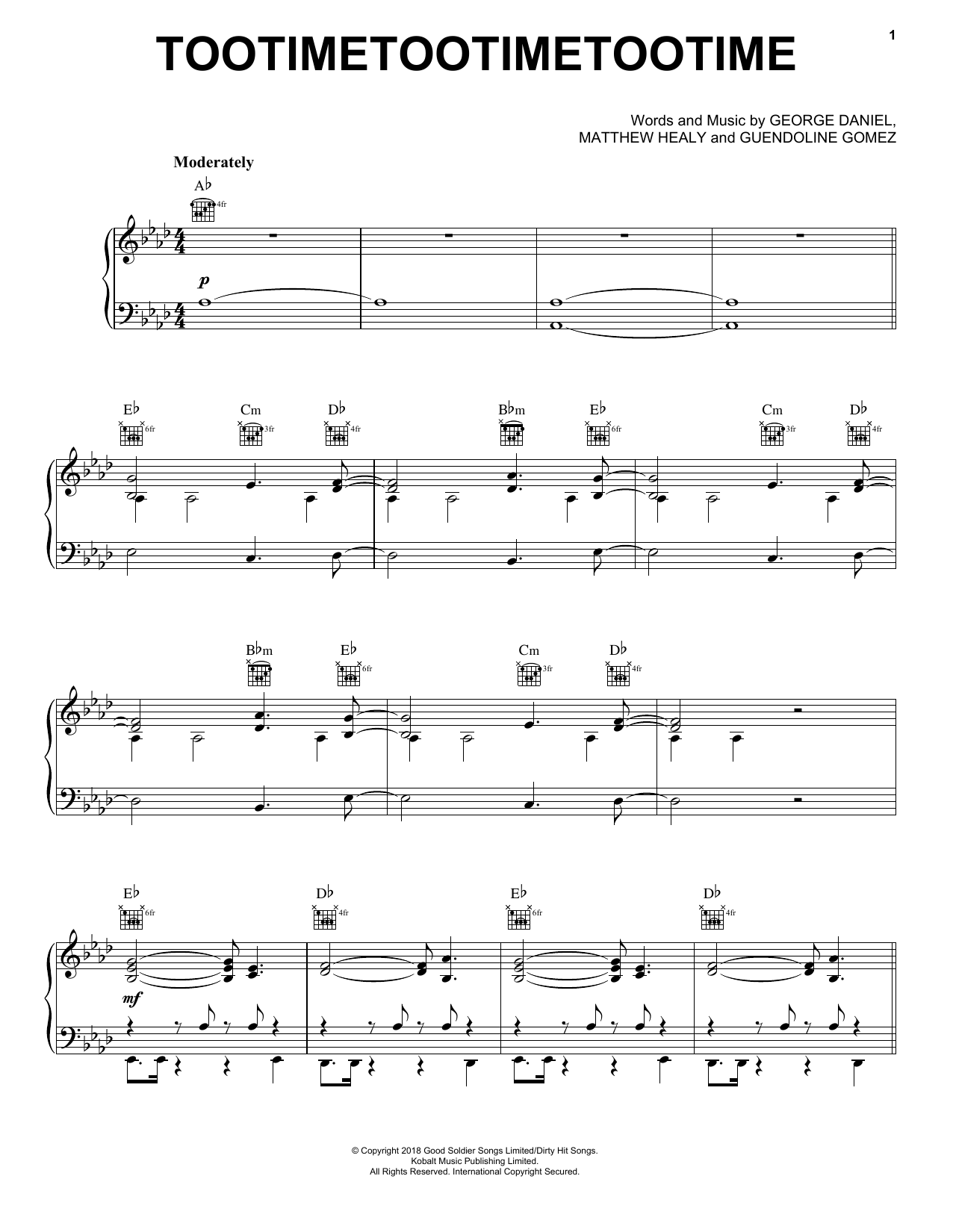 The 1975 TOOTIMETOOTIMETOOTIME Sheet Music Notes & Chords for Piano, Vocal & Guitar (Right-Hand Melody) - Download or Print PDF
