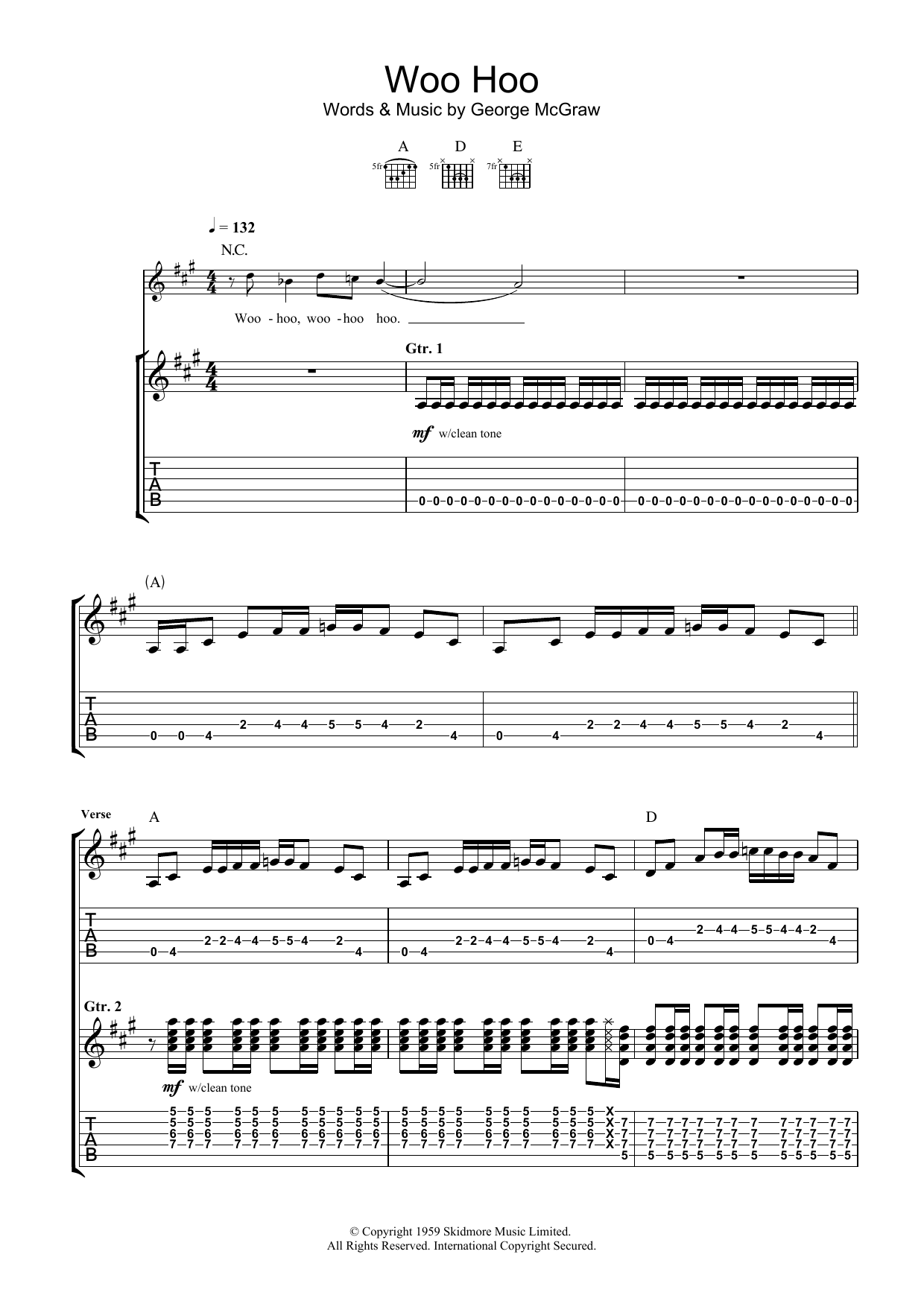 The 5.6.7.8's Woo Hoo Sheet Music Notes & Chords for Guitar Tab - Download or Print PDF