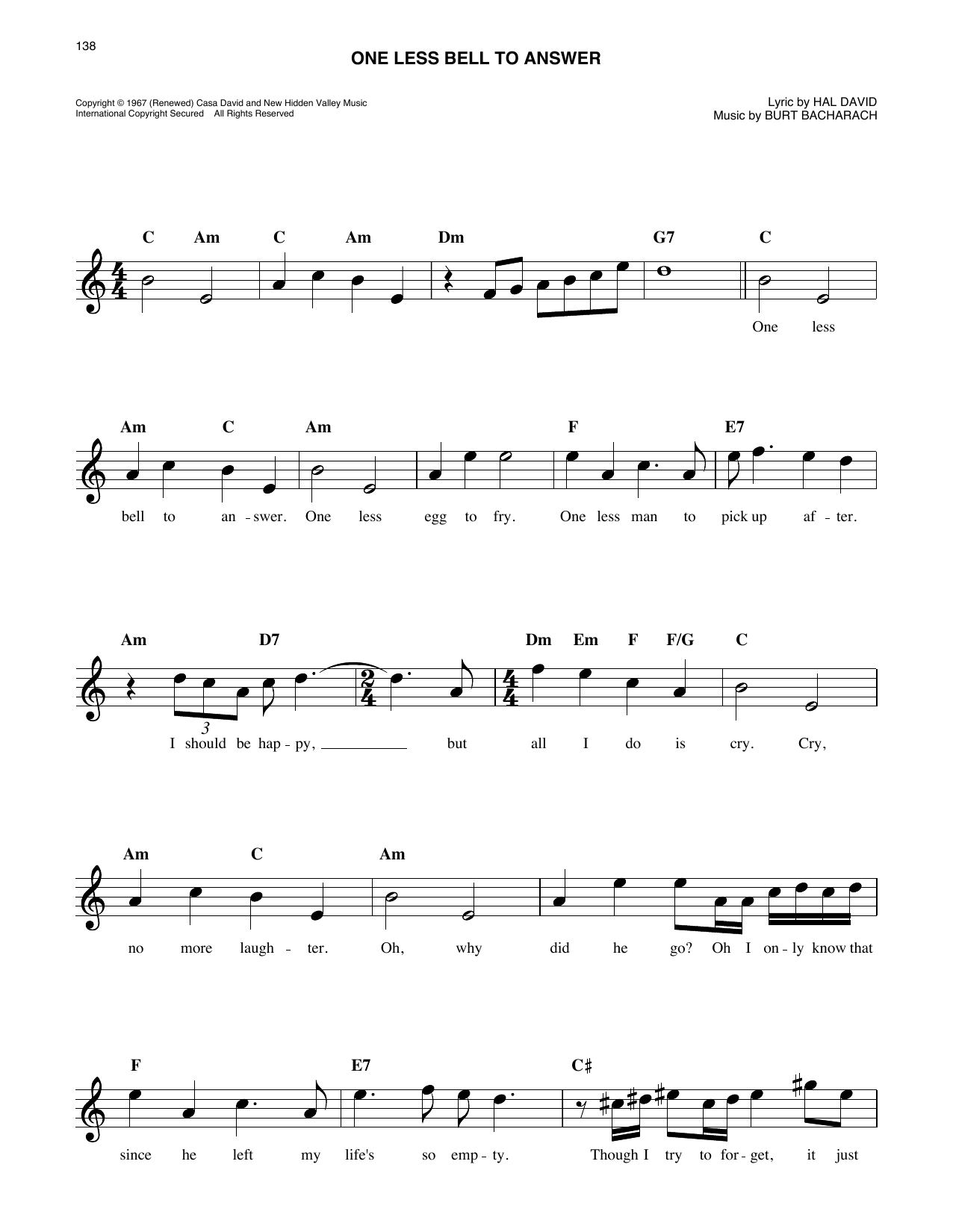The 5th Dimension One Less Bell To Answer Sheet Music Notes & Chords for Easy Lead Sheet / Fake Book - Download or Print PDF