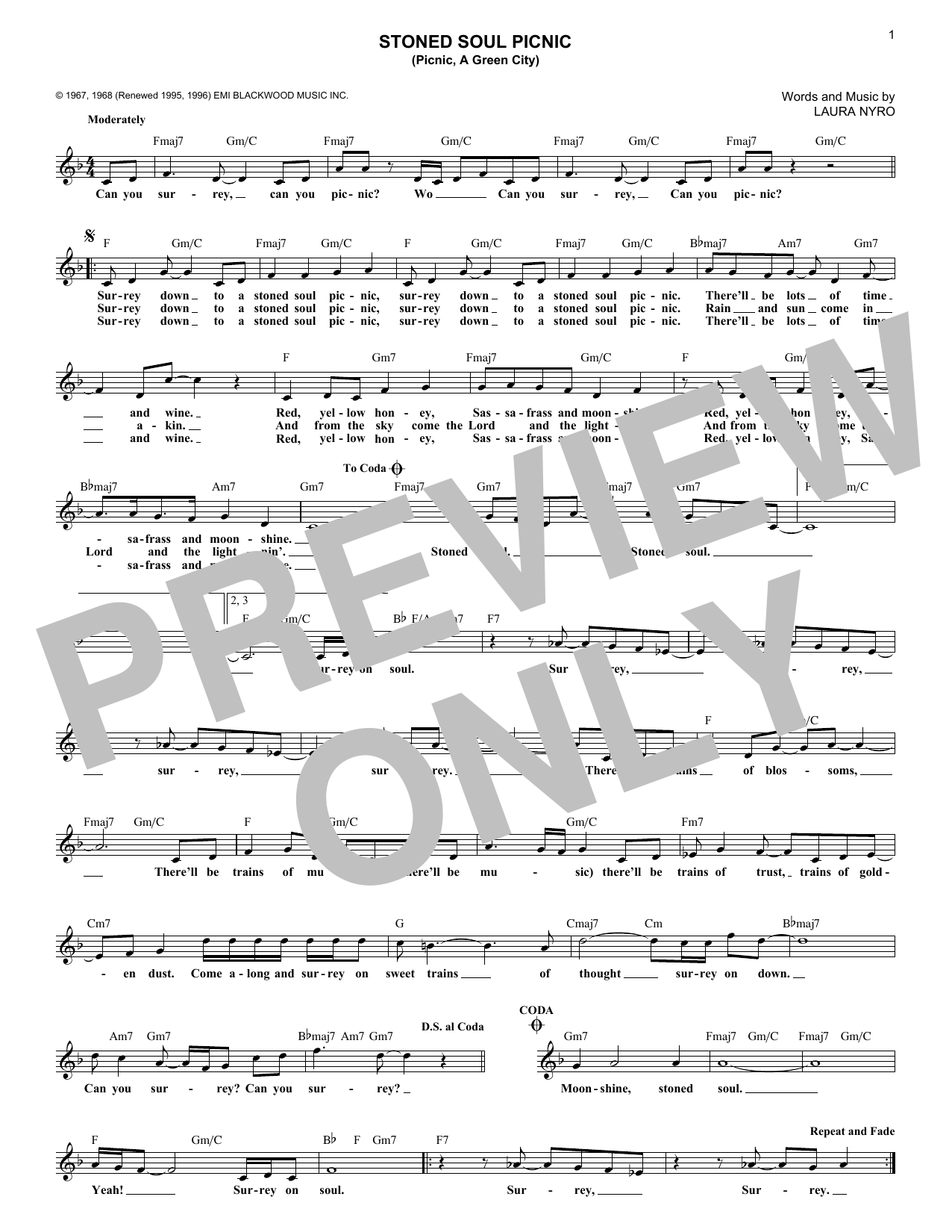 The 5th Dimension Stoned Soul Picnic (Picnic, A Green City) Sheet Music Notes & Chords for Melody Line, Lyrics & Chords - Download or Print PDF