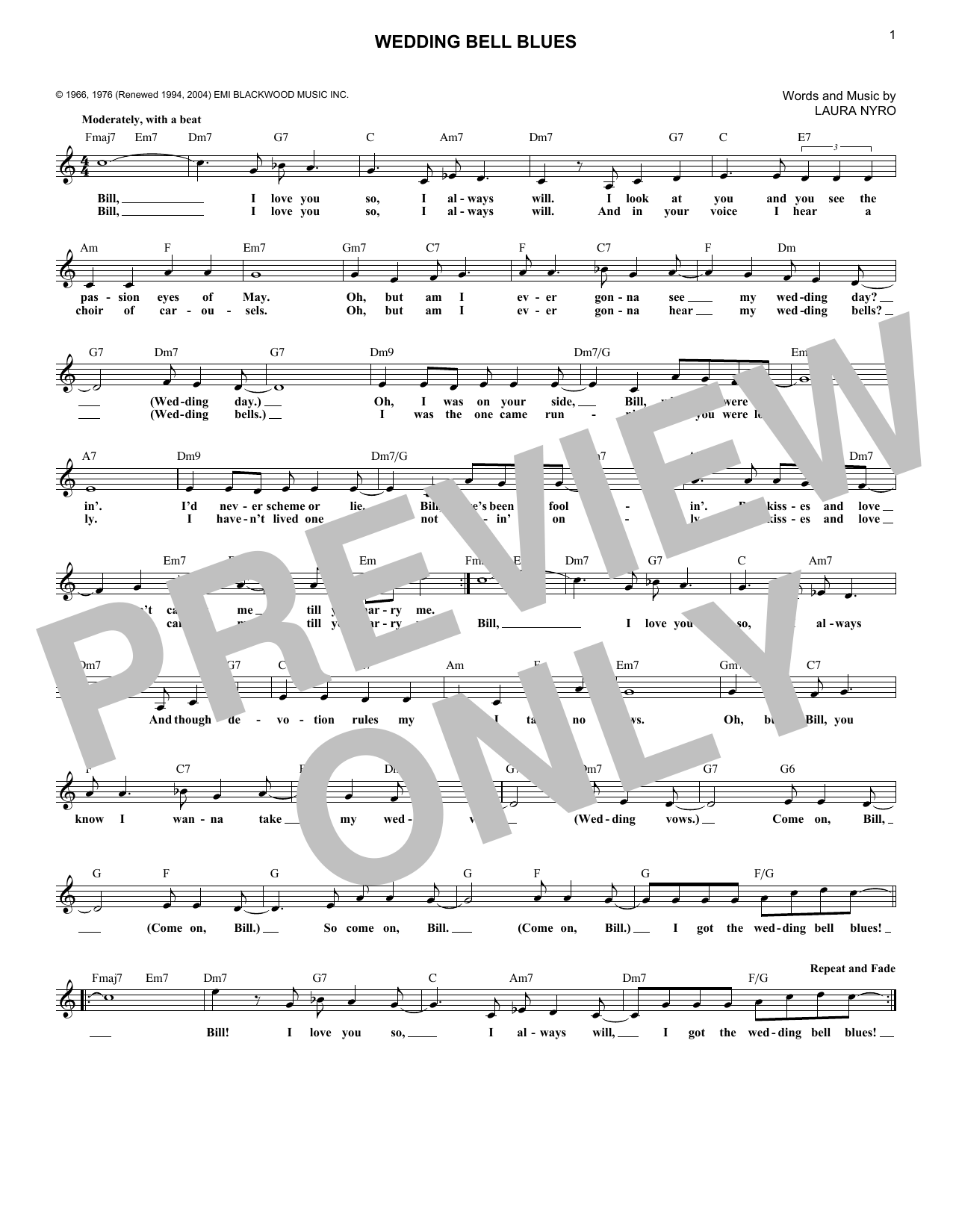 The 5th Dimension Wedding Bell Blues Sheet Music Notes & Chords for Lead Sheet / Fake Book - Download or Print PDF