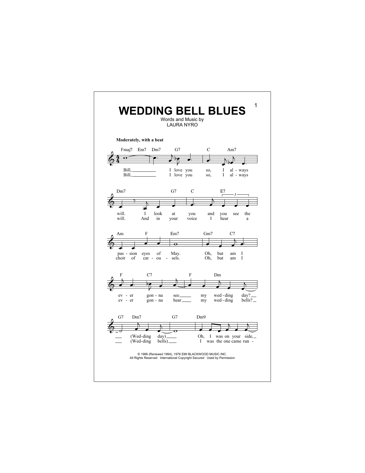 The 5th Dimension Wedding Bell Blues Sheet Music Notes & Chords for Lead Sheet / Fake Book - Download or Print PDF
