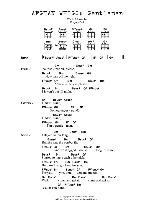 The Afghan Whigs Gentlemen Sheet Music Notes & Chords for Lyrics & Chords - Download or Print PDF