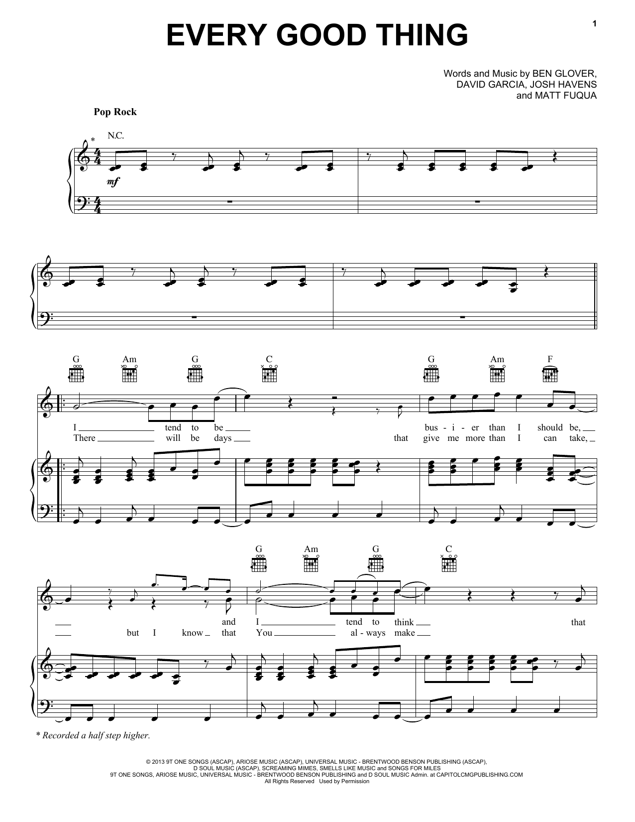 The Afters Every Good Thing Sheet Music Notes & Chords for Piano, Vocal & Guitar (Right-Hand Melody) - Download or Print PDF