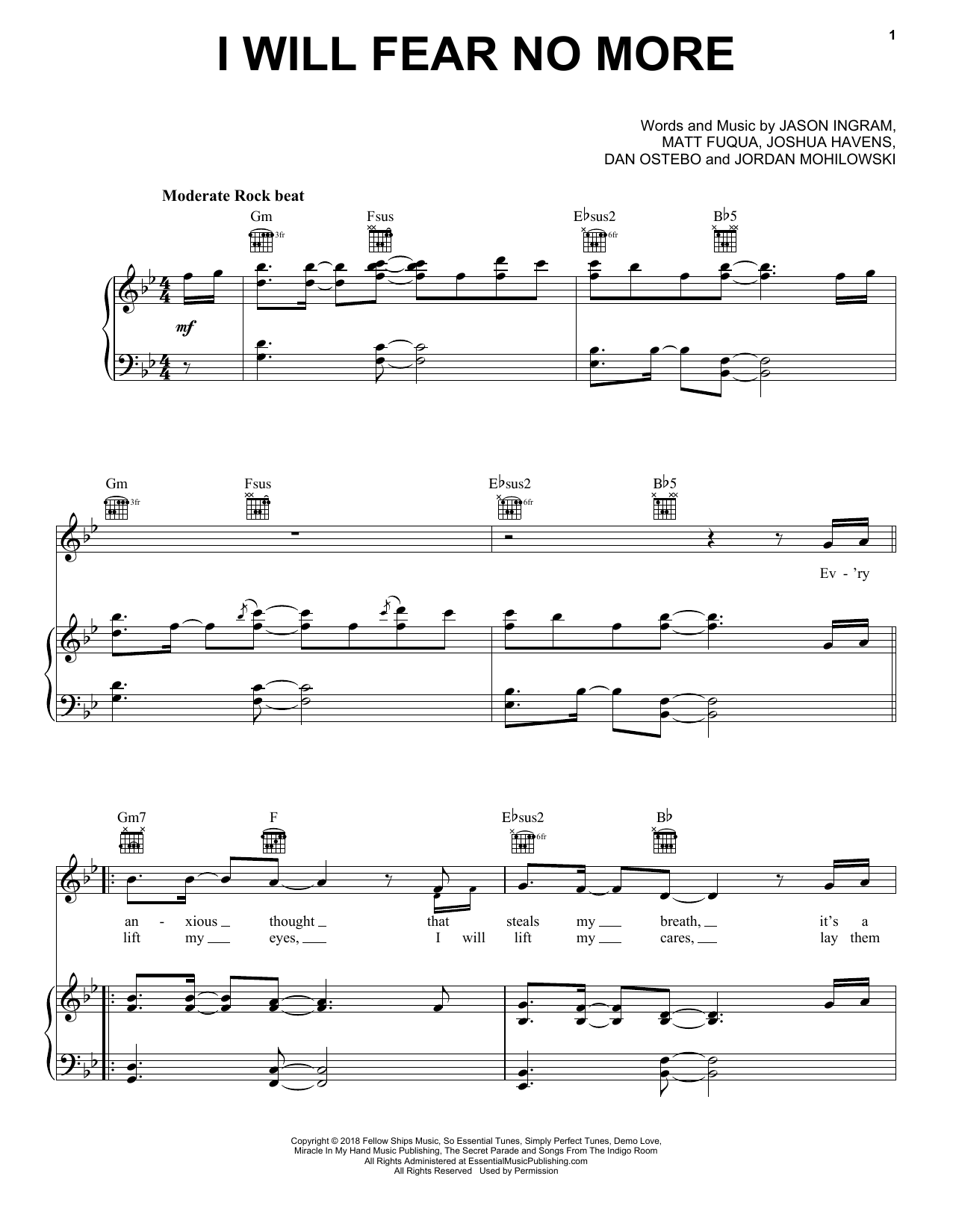 The Afters I Will Fear No More Sheet Music Notes & Chords for Piano, Vocal & Guitar (Right-Hand Melody) - Download or Print PDF