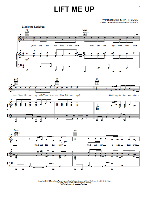 The Afters Lift Me Up Sheet Music Notes & Chords for Piano, Vocal & Guitar (Right-Hand Melody) - Download or Print PDF