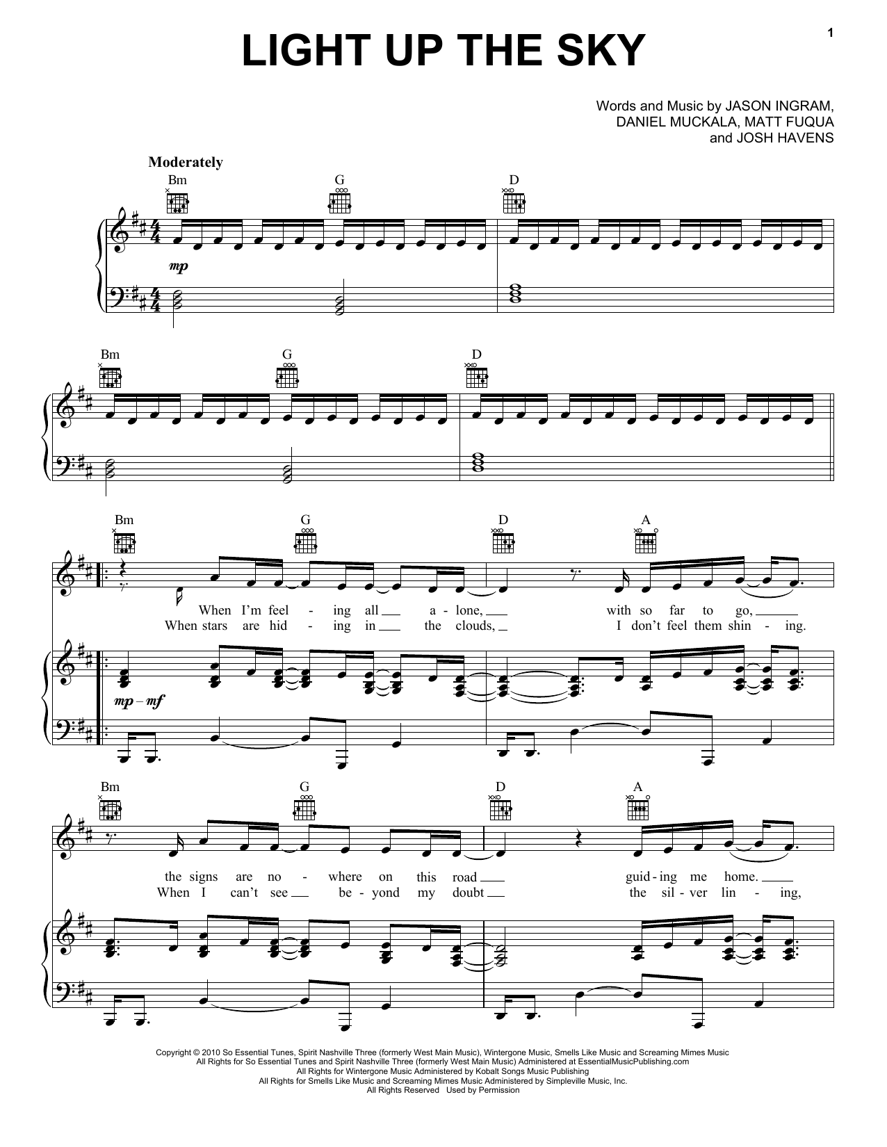 The Afters Light Up The Sky Sheet Music Notes & Chords for Piano, Vocal & Guitar (Right-Hand Melody) - Download or Print PDF
