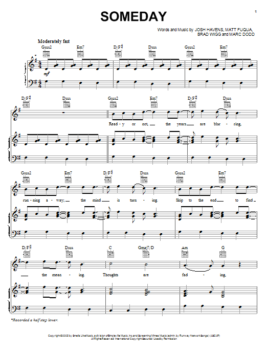 The Afters Someday Sheet Music Notes & Chords for Piano, Vocal & Guitar (Right-Hand Melody) - Download or Print PDF