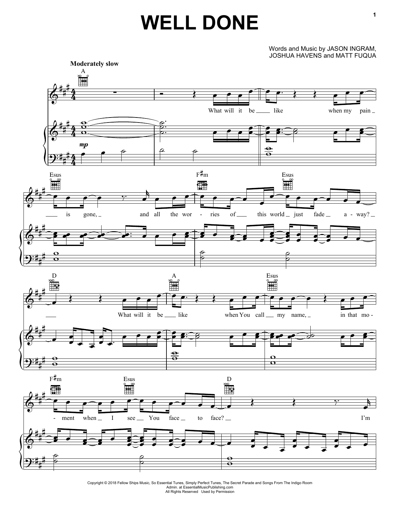 The Afters Well Done Sheet Music Notes & Chords for Piano, Vocal & Guitar (Right-Hand Melody) - Download or Print PDF