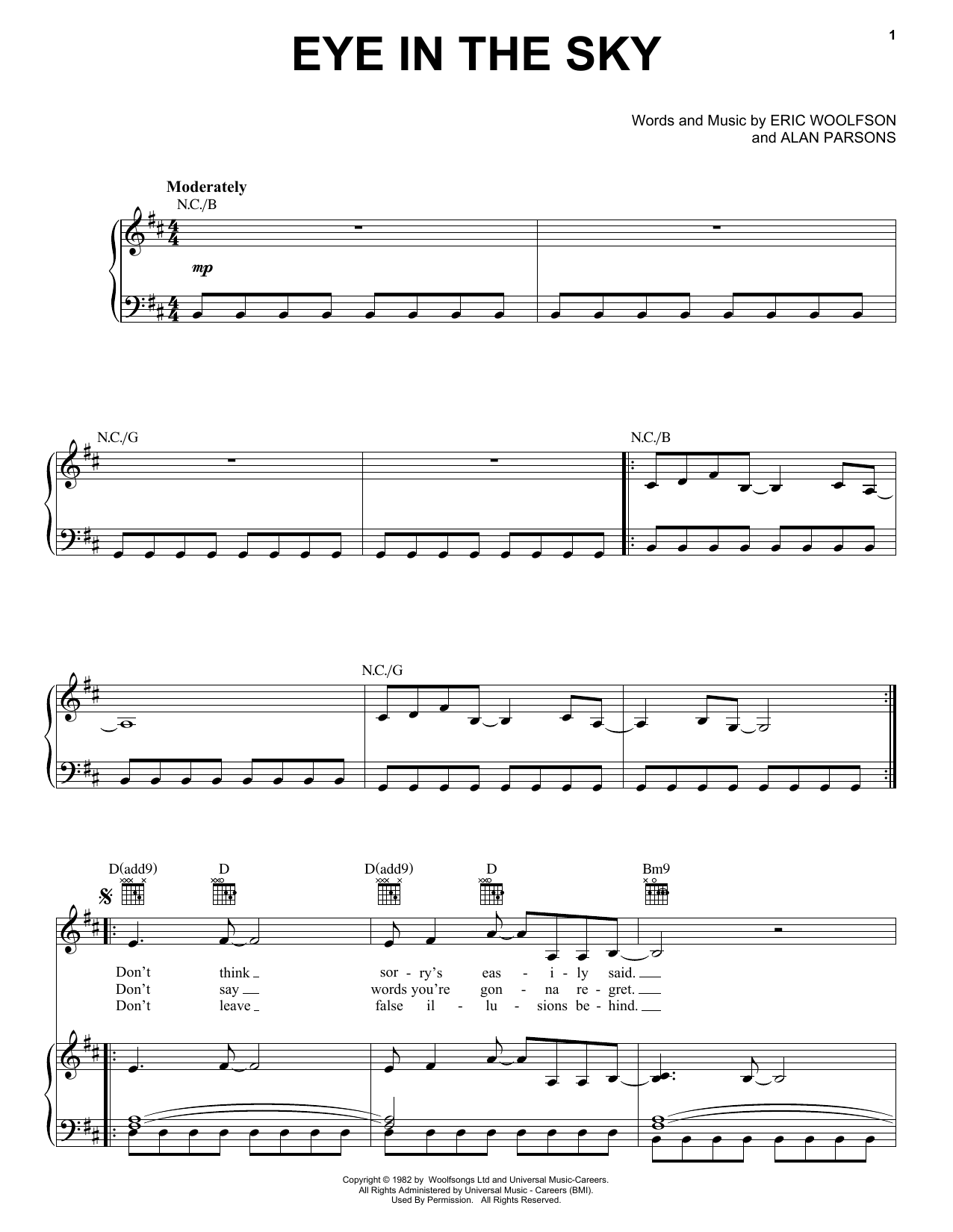 Alan Parsons Project Eye In The Sky Sheet Music Notes & Chords for Piano, Vocal & Guitar (Right-Hand Melody) - Download or Print PDF