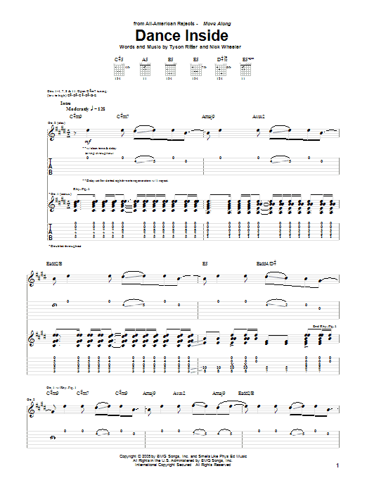 The All-American Rejects Dance Inside Sheet Music Notes & Chords for Guitar Tab - Download or Print PDF