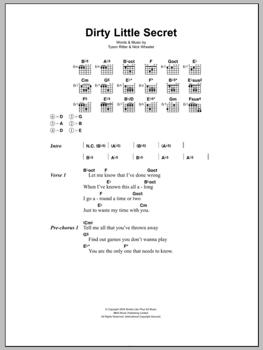 The All-American Rejects Dirty Little Secret Sheet Music Notes & Chords for Bass Guitar Tab - Download or Print PDF