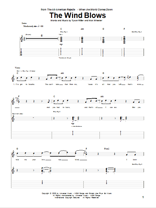 The All-American Rejects The Wind Blows Sheet Music Notes & Chords for Guitar Tab - Download or Print PDF The All-American Rejects The Wind Blows Sheet Music Notes & Chords for Guitar Tab - Download or Print PDF