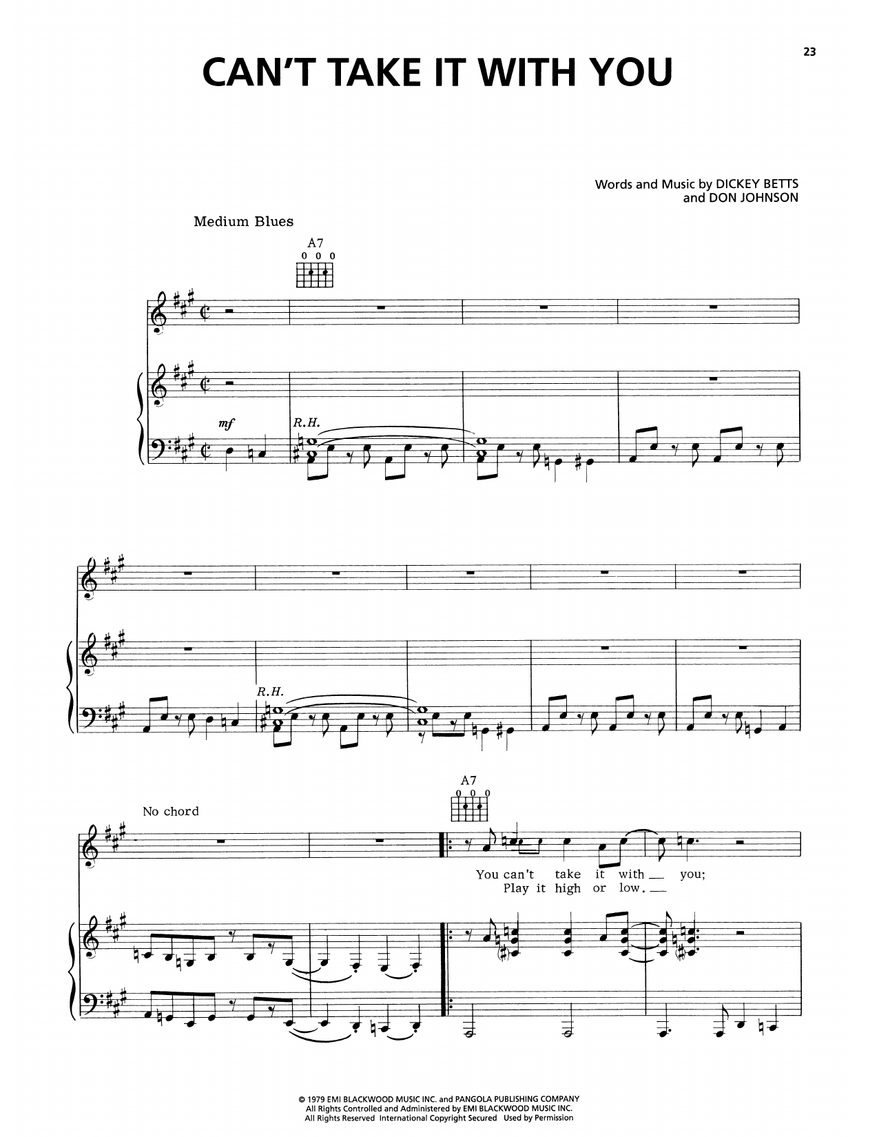 The Allman Brothers Band Can't Take It With You Sheet Music Notes & Chords for Piano, Vocal & Guitar Chords (Right-Hand Melody) - Download or Print PDF The Allman Brothers Band Can't Take It With You Sheet Music Notes & Chords for Piano, Vocal & Guitar Chords (Right-Hand Melody) - Download or Print PDF