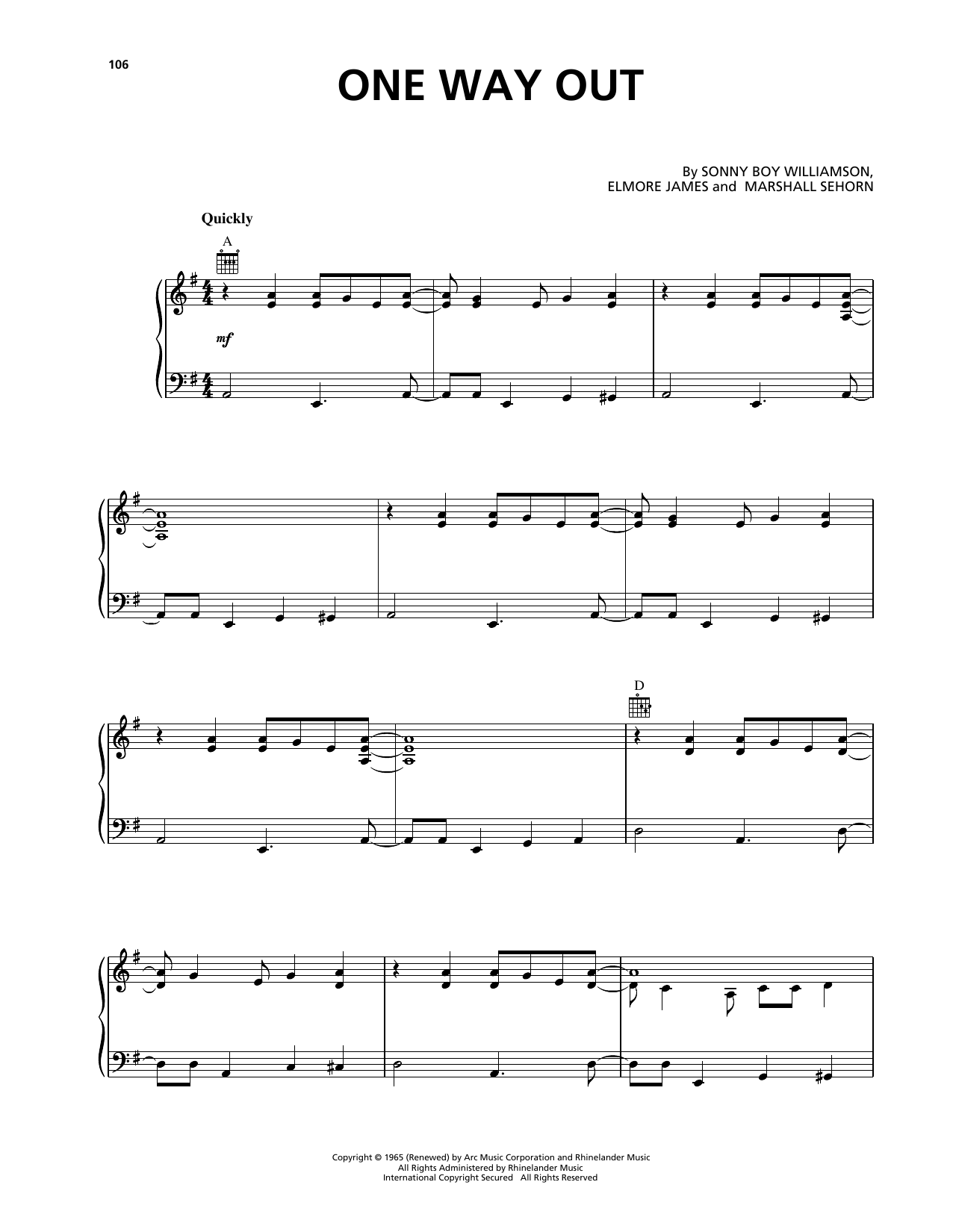 The Allman Brothers Band One Way Out Sheet Music Notes & Chords for Piano, Vocal & Guitar (Right-Hand Melody) - Download or Print PDF