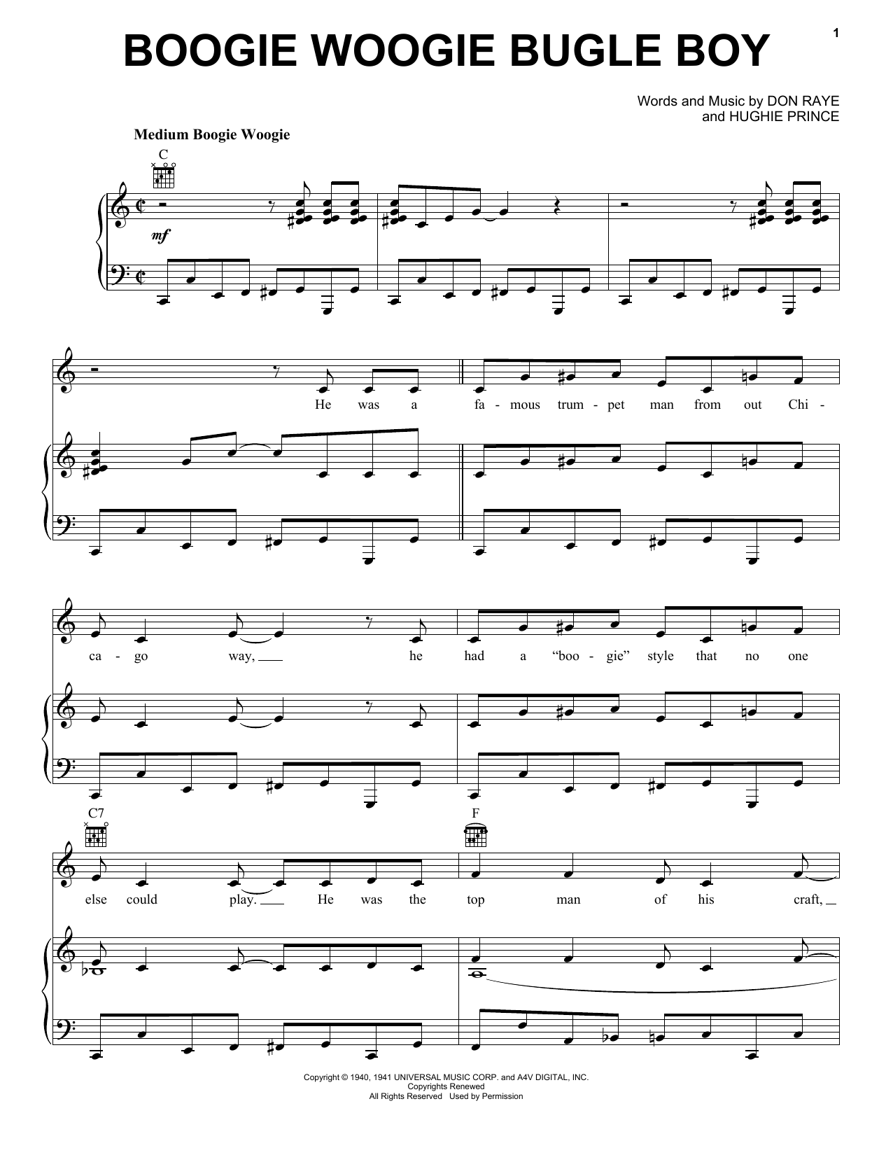The Andrews Sisters Boogie Woogie Bugle Boy Sheet Music Notes & Chords for Piano, Vocal & Guitar (Right-Hand Melody) - Download or Print PDF