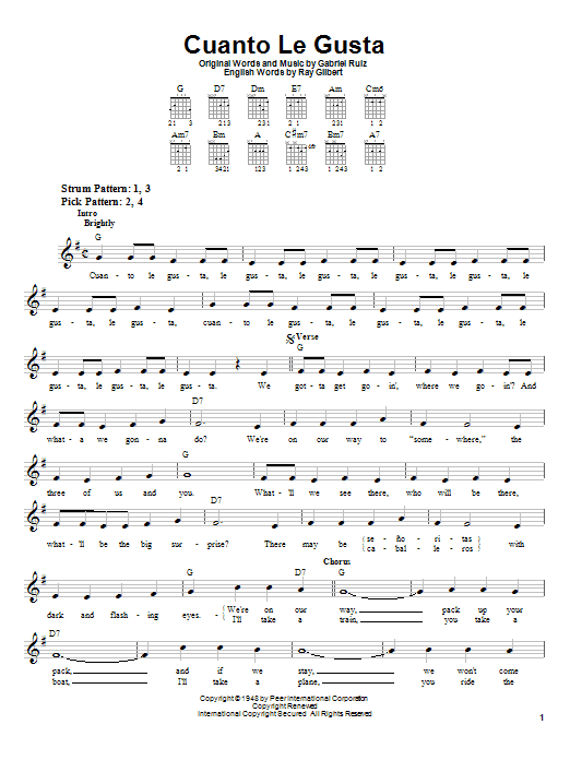 The Andrews Sisters Cuanto Le Gusta Sheet Music Notes & Chords for Piano, Vocal & Guitar (Right-Hand Melody) - Download or Print PDF