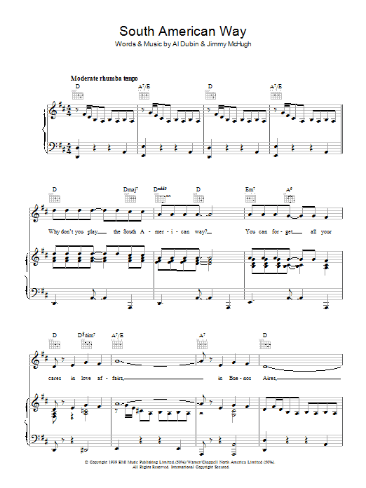 The Andrews Sisters South American Way Sheet Music Notes & Chords for Piano, Vocal & Guitar (Right-Hand Melody) - Download or Print PDF