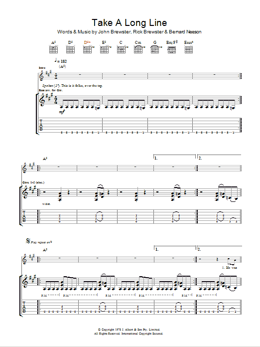 The Angels Take A Long Line Sheet Music Notes & Chords for Guitar Tab - Download or Print PDF