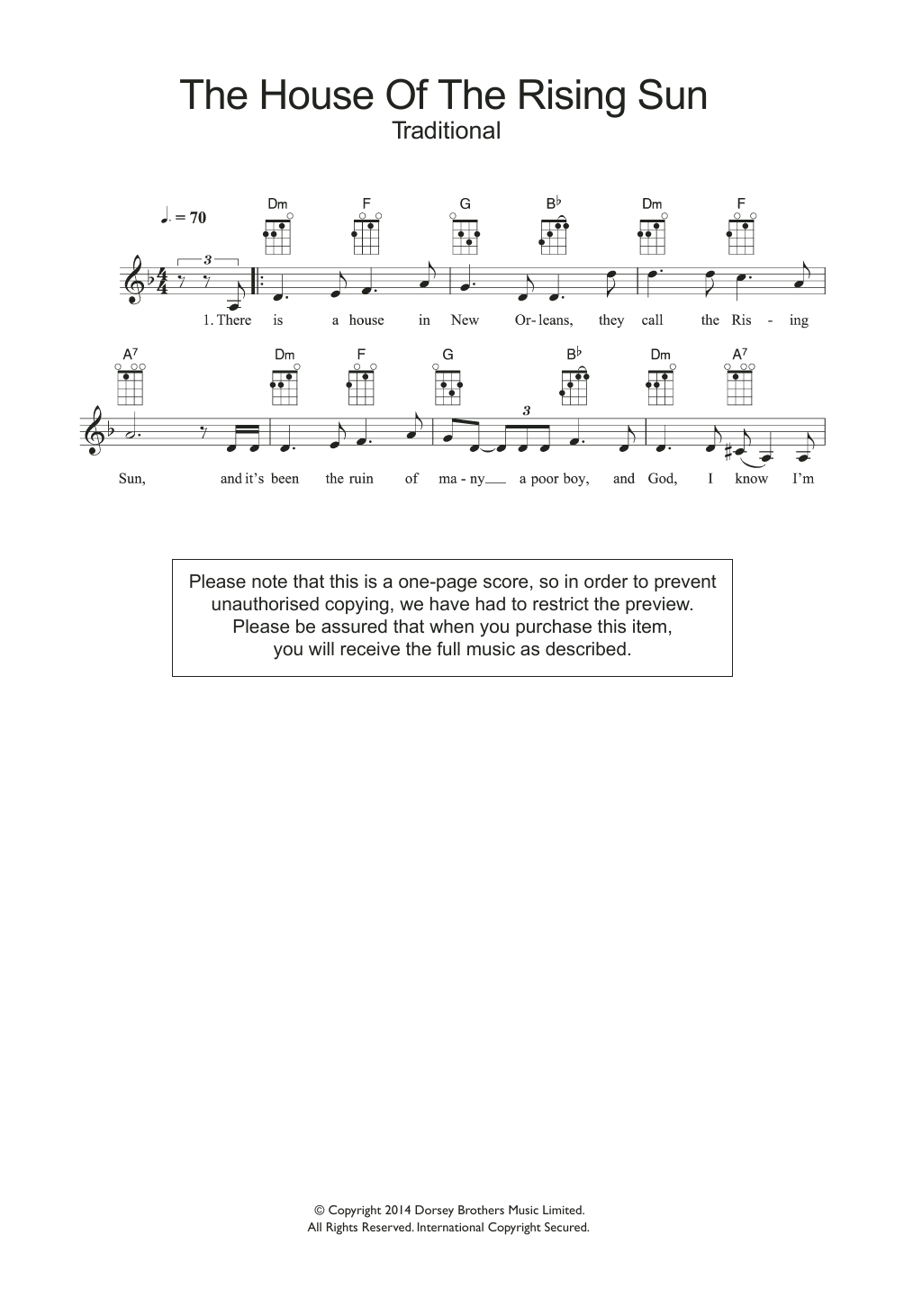 The Animals House Of The Rising Sun Sheet Music Notes & Chords for Ukulele - Download or Print PDF The Animals House Of The Rising Sun Sheet Music Notes & Chords for Ukulele - Download or Print PDF