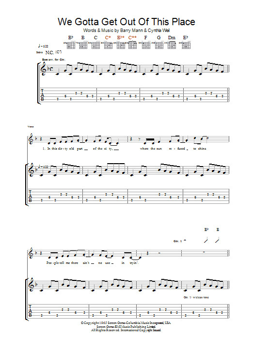 The Animals We Gotta Get Out Of This Place Sheet Music Notes & Chords for Piano, Vocal & Guitar - Download or Print PDF