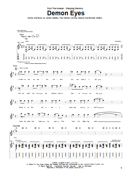 The Answer Demon Eyes Sheet Music Notes & Chords for Guitar Tab - Download or Print PDF