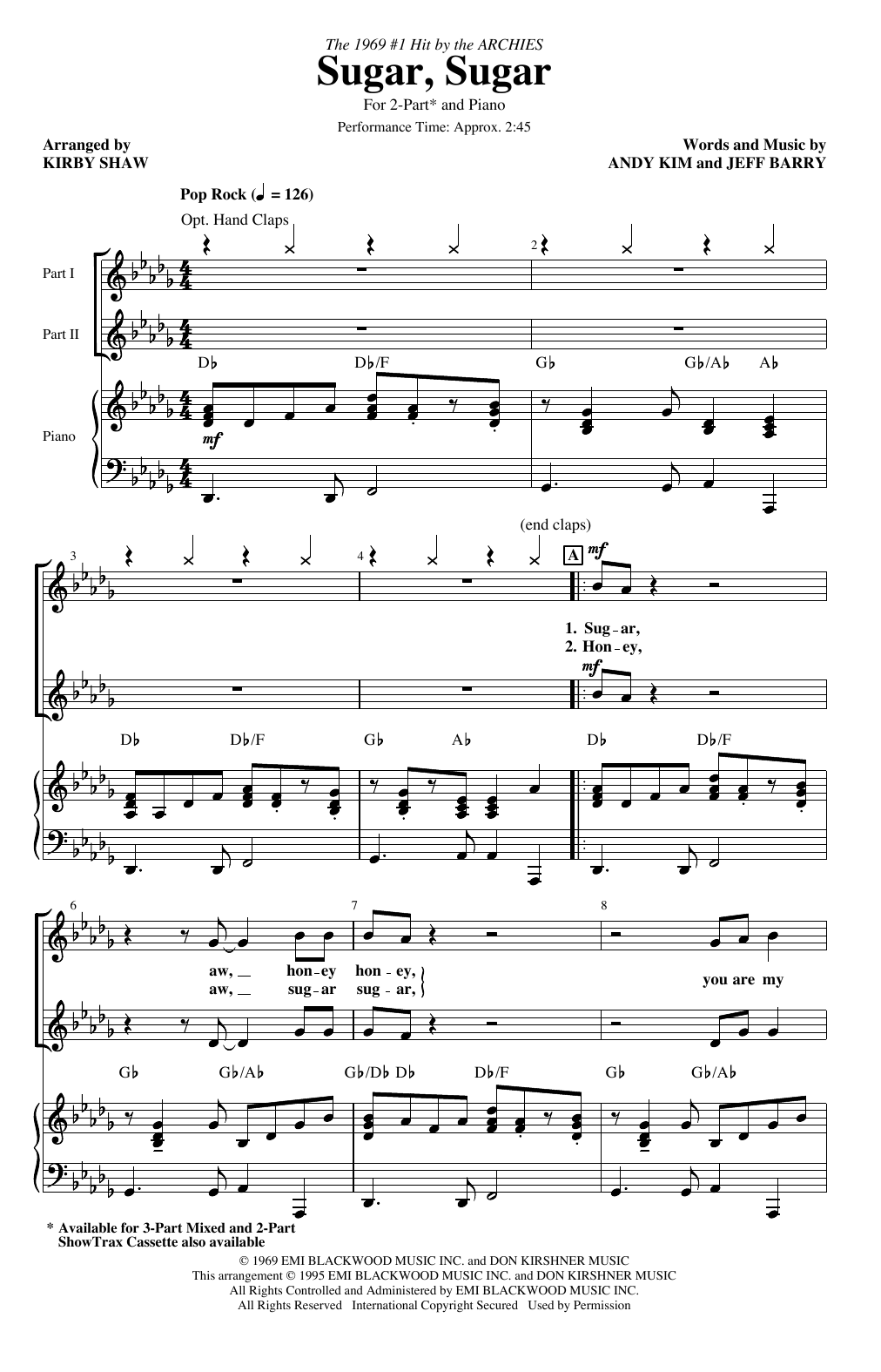 The Archies Sugar, Sugar (arr. Kirby Shaw) Sheet Music Notes & Chords for 3-Part Mixed Choir - Download or Print PDF