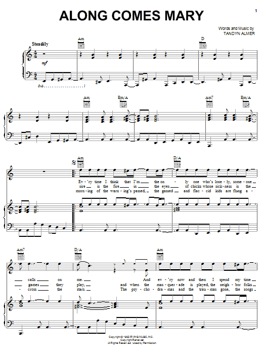 The Association Along Comes Mary sheet music notes and chords. Download Printable PDF.