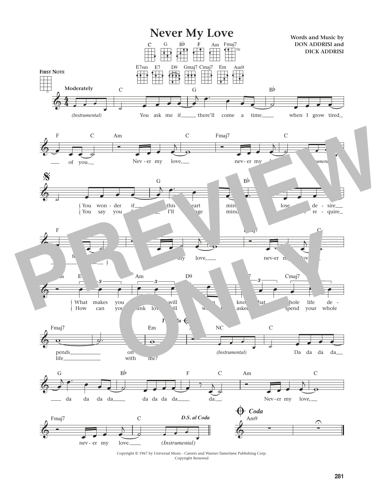 The Association Never My Love (from The Daily Ukulele) (arr. Jim Beloff) Sheet Music Notes & Chords for Ukulele - Download or Print PDF