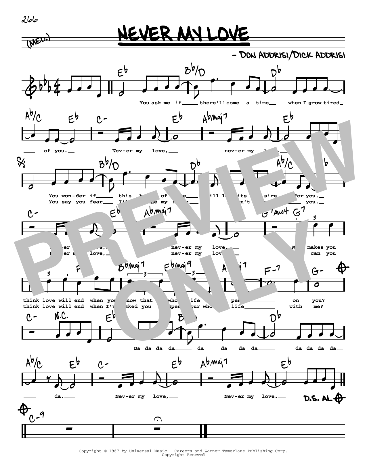 The Association Never My Love (High Voice) Sheet Music Notes & Chords for Real Book – Melody, Lyrics & Chords - Download or Print PDF