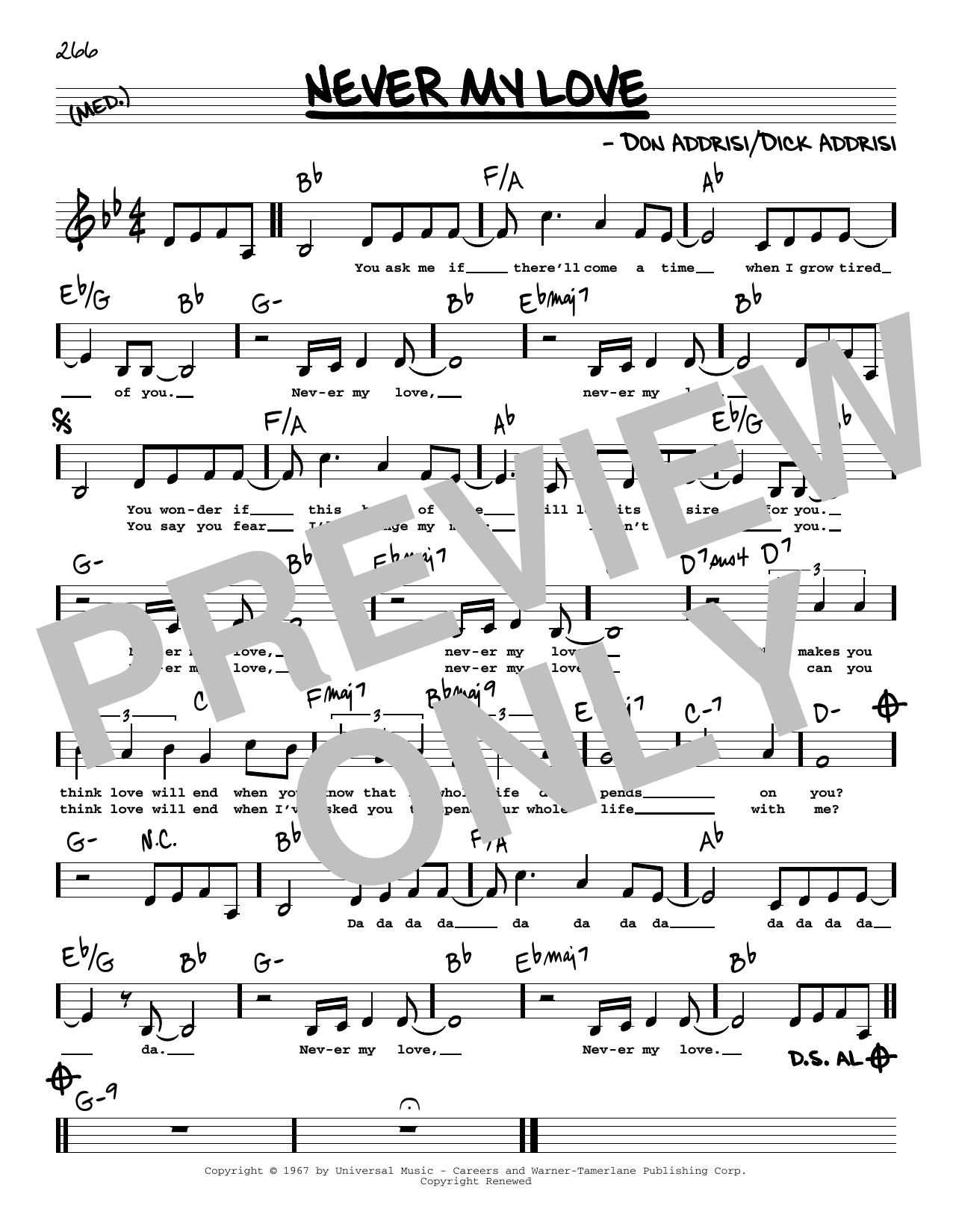 The Association Never My Love (Low Voice) Sheet Music Notes & Chords for Real Book – Melody, Lyrics & Chords - Download or Print PDF The Association Never My Love (Low Voice) Sheet Music Notes & Chords for Real Book – Melody, Lyrics & Chords - Download or Print PDF