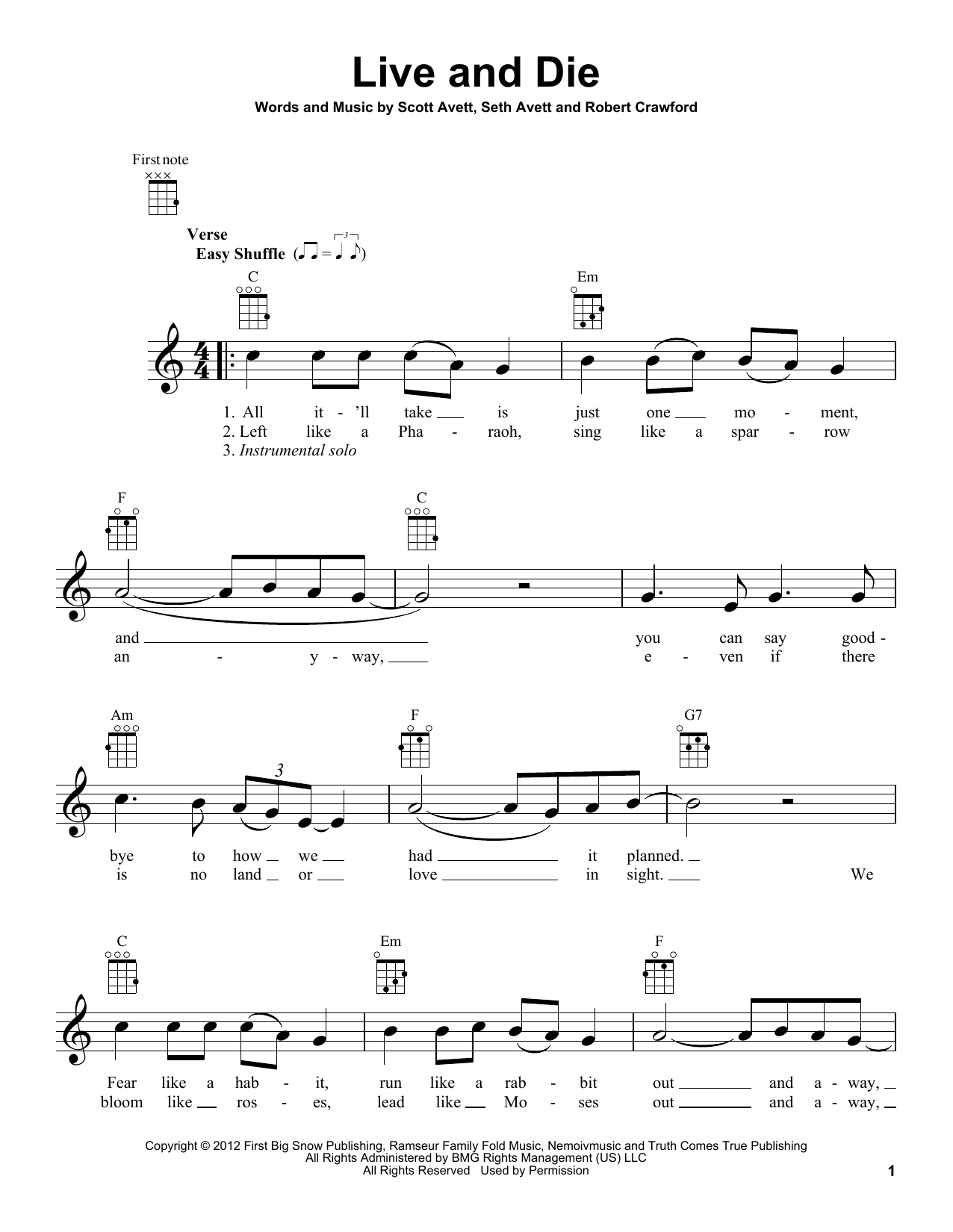 The Avett Brothers Live And Die Sheet Music Notes & Chords for Banjo - Download or Print PDF