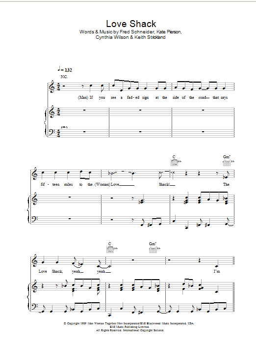 The B-52's Love Shack Sheet Music Notes & Chords for Easy Guitar Tab - Download or Print PDF