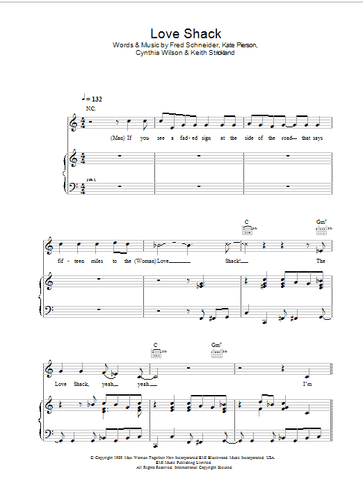 The B-52's Love Shack Sheet Music Notes & Chords for Guitar Chords/Lyrics - Download or Print PDF