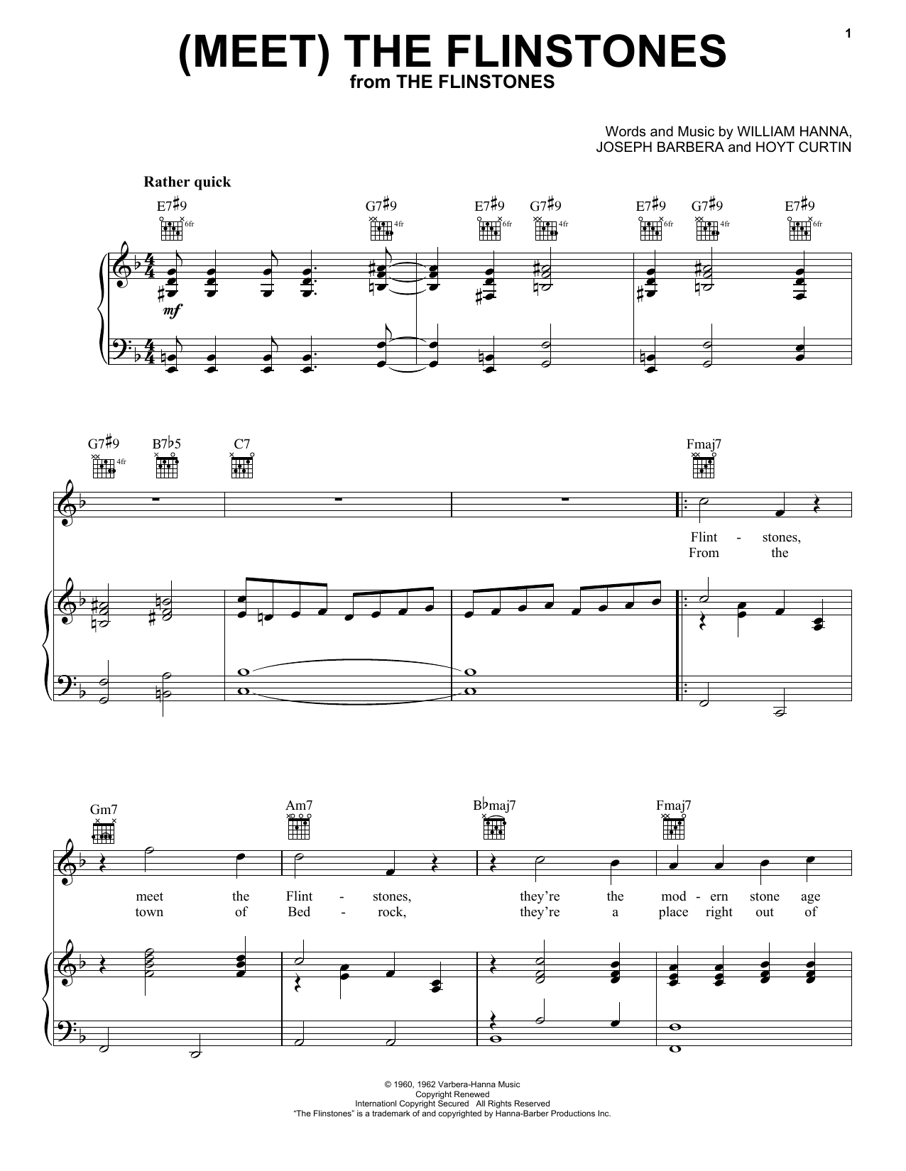 The B-52's (Meet) The Flintstones Sheet Music Notes & Chords for Piano, Vocal & Guitar (Right-Hand Melody) - Download or Print PDF